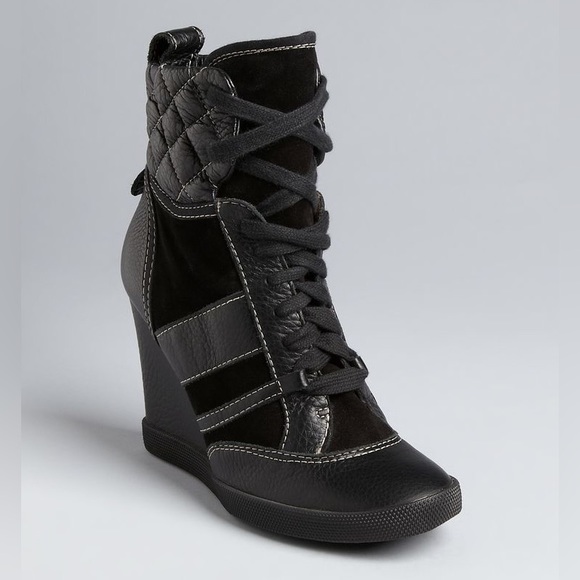 Chloe Shoes - Chloe black and Quilted Leather Wedge Sneakers Booties Size 36.5